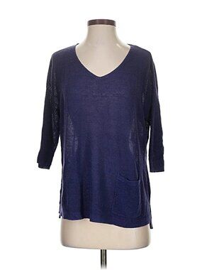 J.Jill Navy Blue Pullover Linen Blend Semi-transparent Tunic Top SMALL 26" long